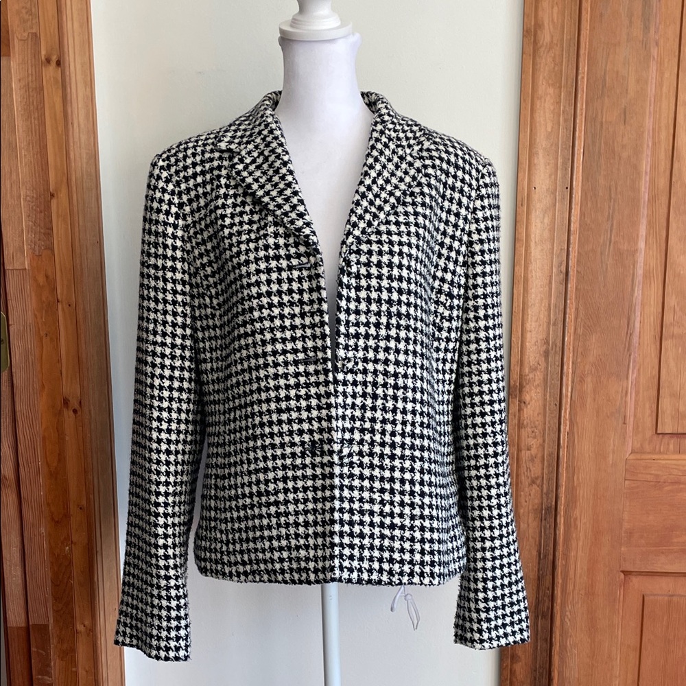 EMMA JAMES Classic Houndstooth Tweed Black and White Blazer 8 - Picture 4 of 16